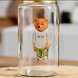 Teddy Bear Borosilikat Cam Su - Kokteyl - Meşrubat Bardağı 300ML Bear tshirt model