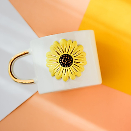 24k Gerçek Altın Dekorlu El Yapımı Papatya Seramik Mug Kupa