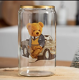 Teddy Bear Borosilikat Cam Su - Kokteyl - Meşrubat Bardağı 300ML Arabalı model