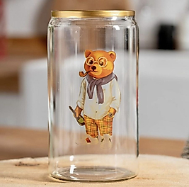 Teddy Bear Borosilikat Cam Su - Kokteyl - Meşrubat Bardağı 300ML Pipolu model