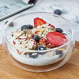 Cam Kase Borosilikat Cam Çift Cidarlı Çorba Tatlı Kasesi 250ml Sunum Kasesi 20cm Kase