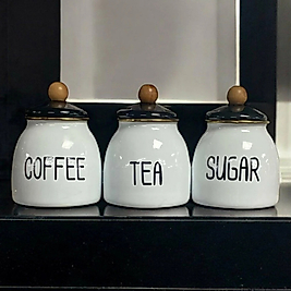 Sağlıklı Emaye Çay Şeker Kahve 3'lü Kavanoz Seti - Tea Coffee Sugar Saklama Kabı