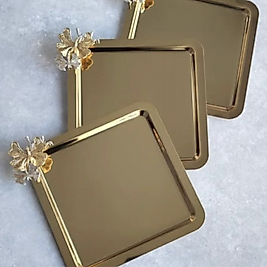 Kelebek Detaylı Tek Kişilik Sunum Tepsisi Gold Kare