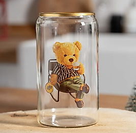 Teddy Bear Borosilikat Cam Su - Kokteyl - Meşrubat Bardağı 300ML Sandalyeli model