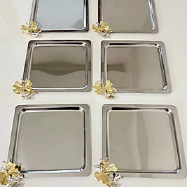 Kelebek Detaylı Tek Kişilik Sunum Tepsisi Kare Gümüş