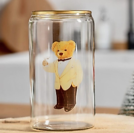 Teddy Bear Borosilikat Cam Su - Kokteyl - Meşrubat Bardağı 300ML Takım elbiseli model