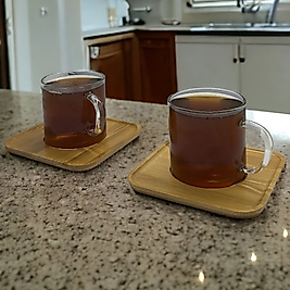 Bambu Tabaklı 2li Yılbaşı Cam Çay - Kahve Sunum Fincanı Seti 200 ml