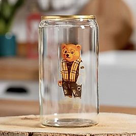 Teddy Bear Borosilikat Cam Su - Kokteyl - Meşrubat Bardağı 300ML Atkılı model