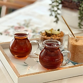 2’li Keyfi Ala Çizgili Borosilikat Cam Kulplu Çay Bardağı