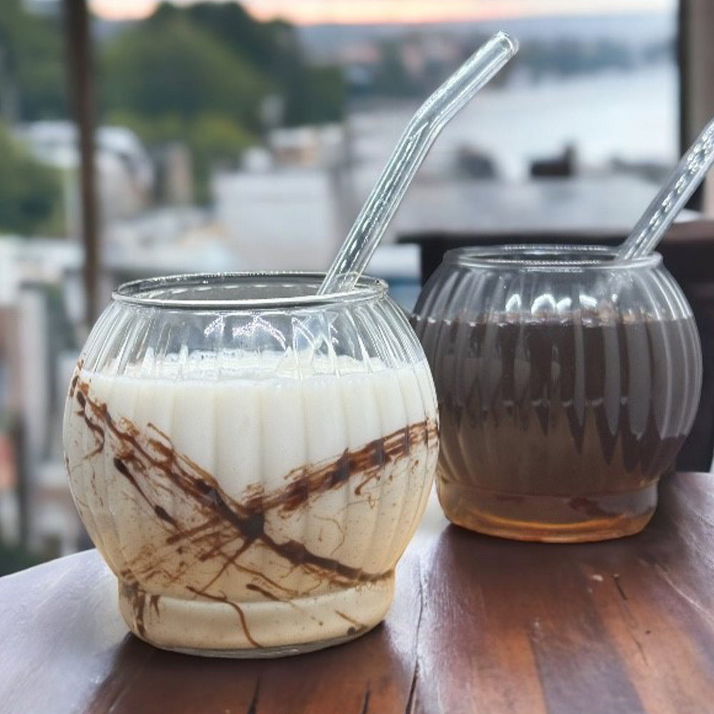 2 Adet Tombul Model Borosilikat Kokteyl Ve Soğuk - Sıcak Kahve Bardağı Pipet 350ml