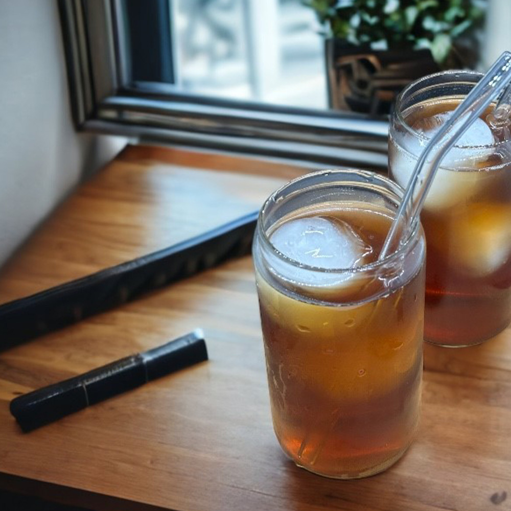 2 Adet Kutu Kola Borosilikat Bardak Sunum Kahve, Süt Ve Meyve Suyu Bardağı Cam Pipet Hediyeli