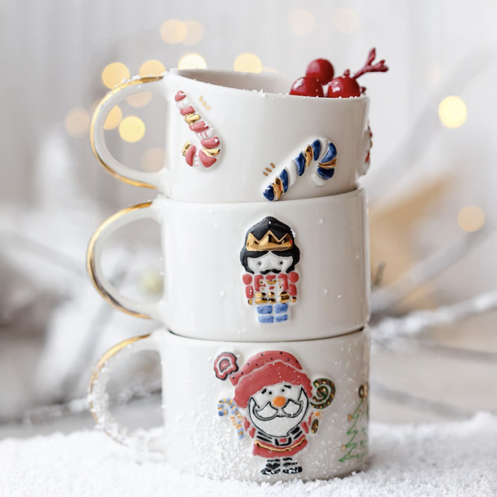 Gerçek Altın Detaylı El Yapımı Yılbaşı Kurşun Asker Seramik Mug Kupa