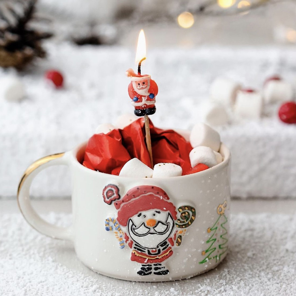 Gerçek Altın Detaylı El Yapımı Yılbaşı Noel Baba Seramik Mug Kupa