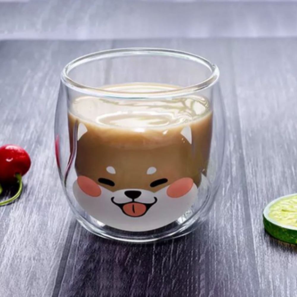 Ayıcıklı Çift Camlı Çift Cidarlı Isıya dayanıklı Cam Kupa 380 Ml Çift Katlı Isı Yalıtımlı Cam Bardak