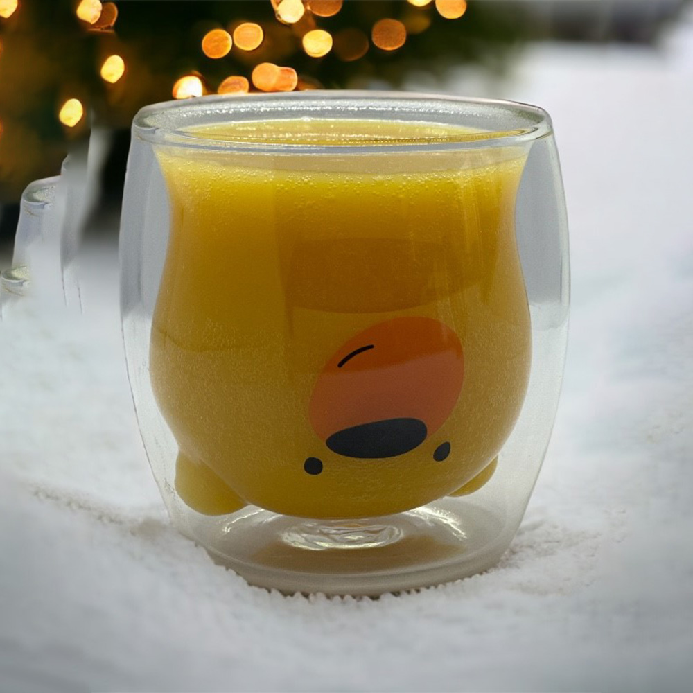 Ayıcıklı Çift Cidarlı Isıya Dayanıklı Cam Kupa 400 ml Çift Katlı Isı Yalıtımlı Yılbaşı Cam Bardak