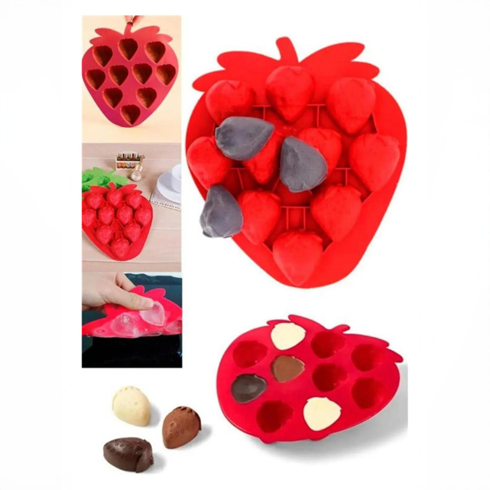 2 Adet| 18li Plastik Pratik Kapaklı Elmas Buz Kalıbı ve 10 Bölmeli Silikon Çilek Buz-Çikolata Kalıbı