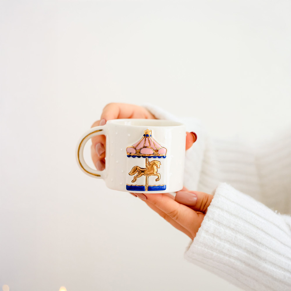 24k Gerçek Altın Dekorlu El Yapımı Atlı Karınca Seramik Mug Kupa