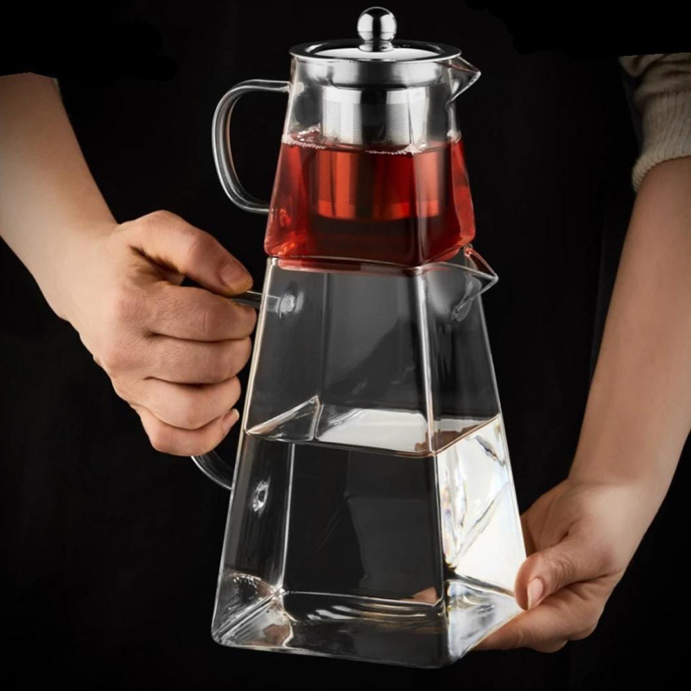 Borosilikat Cam Kare Çaydanlık 1300 mL Isıya Dayanıklı