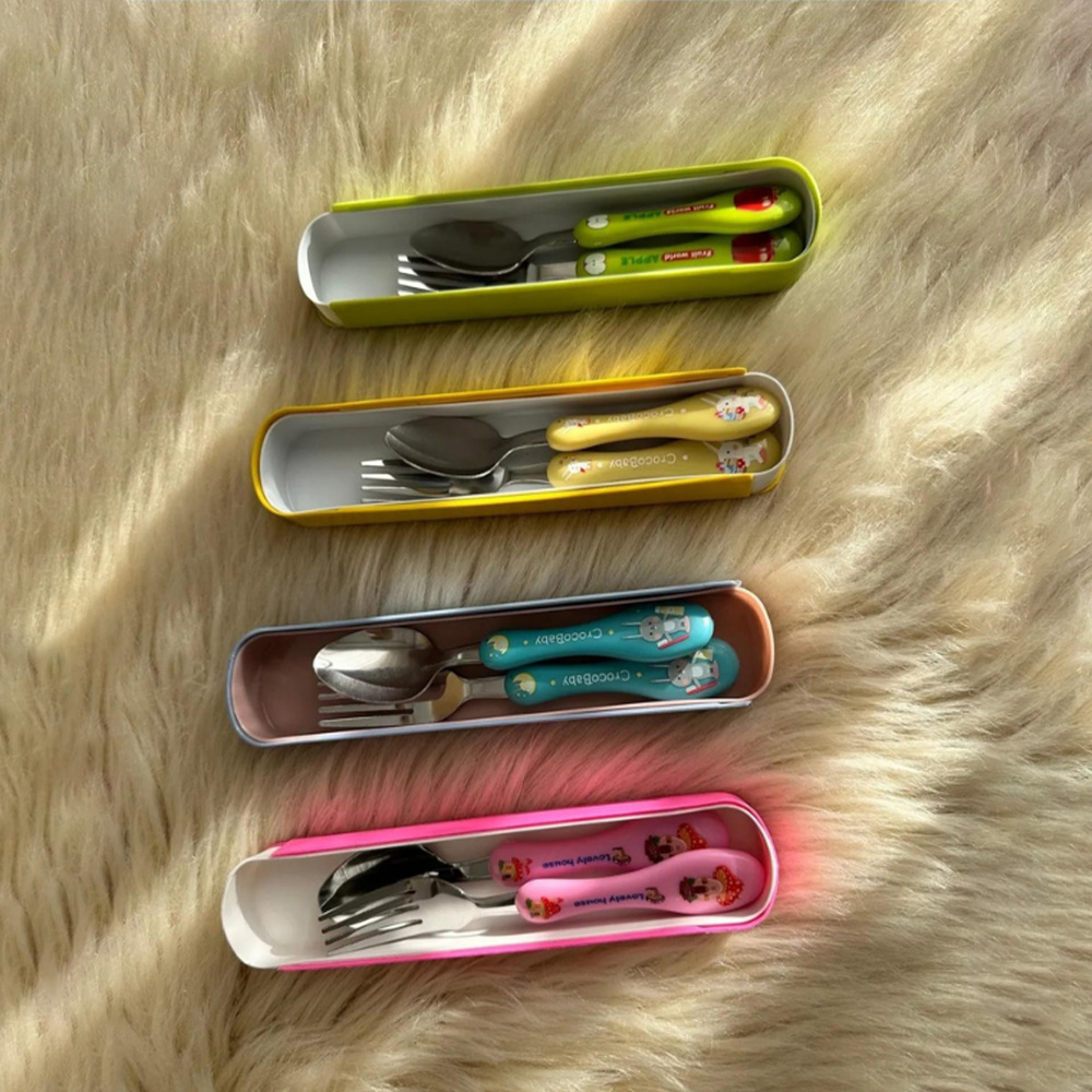 Çocuk Silikon Saplı Figürlü Metal Uçlu Kaşık ve Çatal - Mama Kaşığı Seti