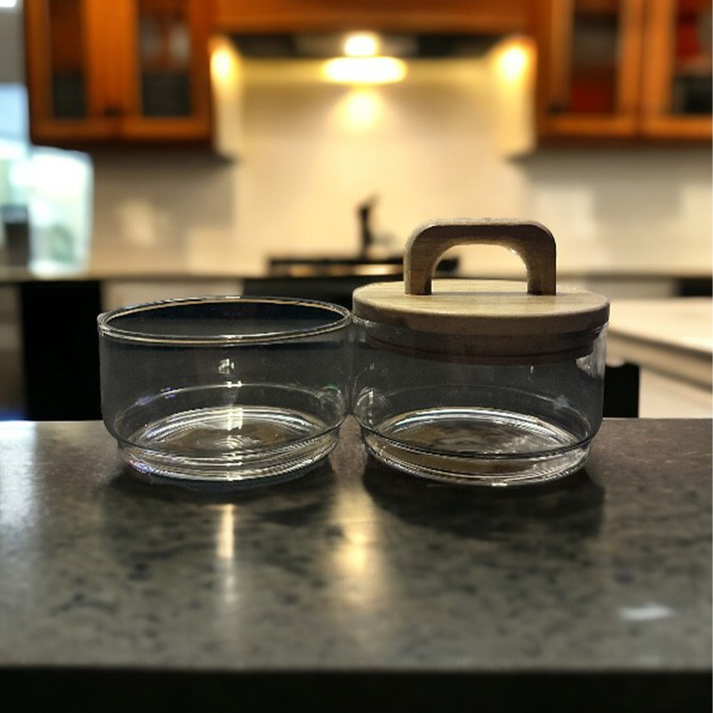 2 Katlı Bambu Kapaklı Cam Kavanoz