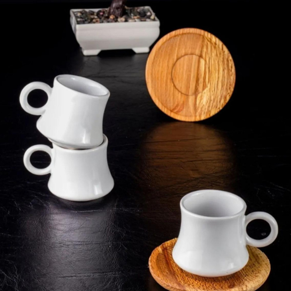 3 Kişilik Bambu Tabaklı Fincan Takımı