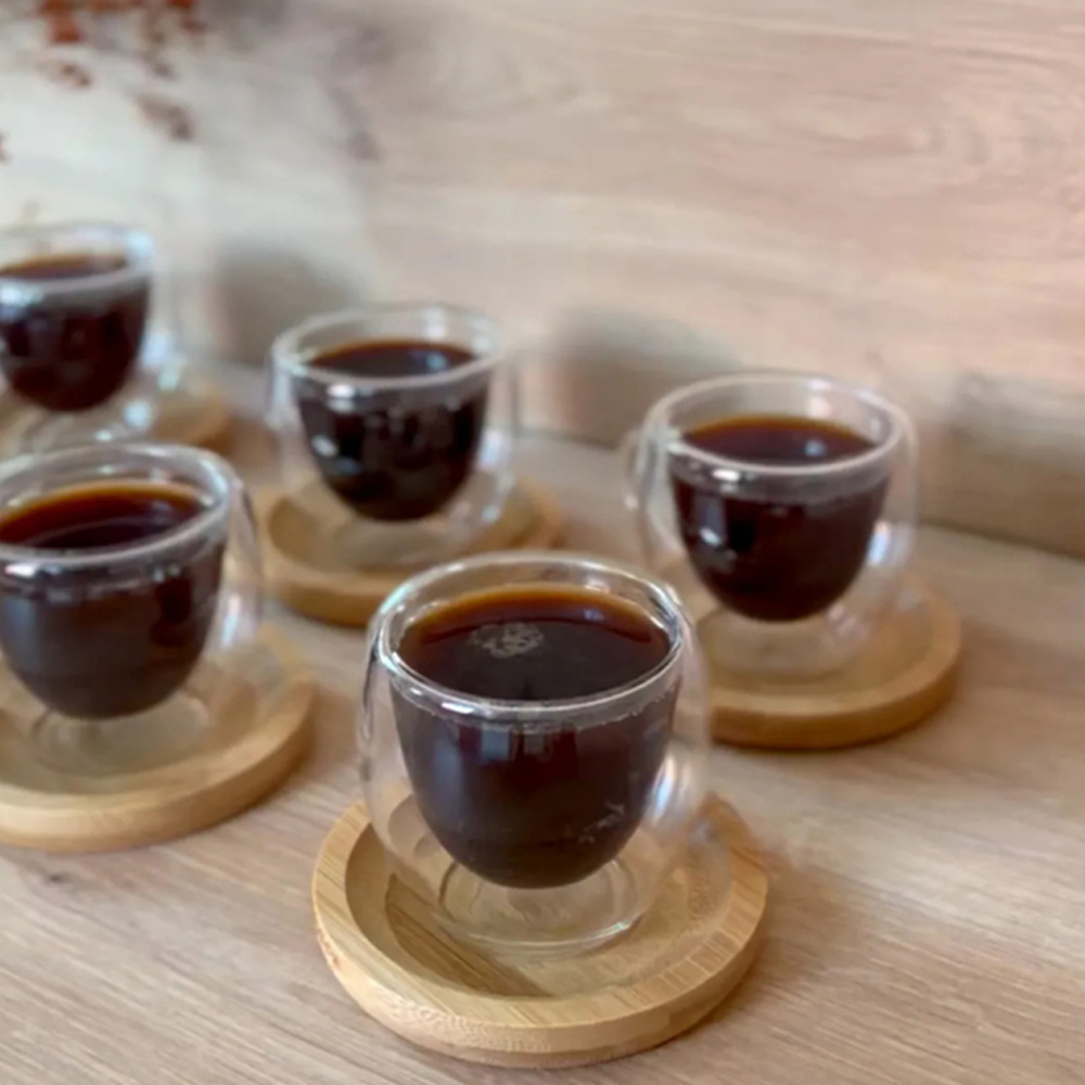 2'li Bambu Tabak Çift Cidarlı Kahve Takımı Fincan