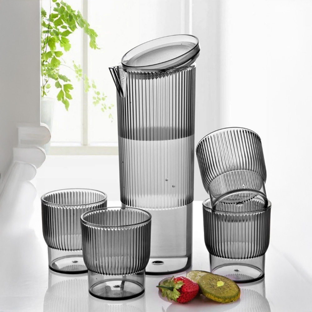 5 Parça Sürahi Ve Bardak Seti, Şık Tasarım Akrilik Başucu Sürahi Takımı - Cam Değildir-