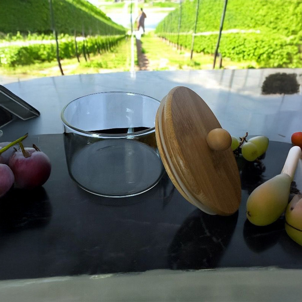 Bambu Kapaklı Cam kavanoz 10x6 cm