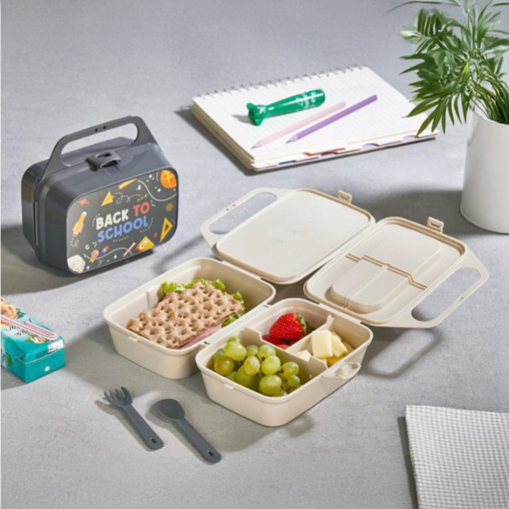 4 Bölmeli Taşınabilir Beslenme Kutusu - Yemek Saklama Kabı - Beslenme Çantası Desenli Lunchbox